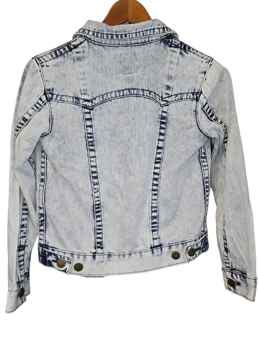 True Religion Kids Denim Jimmy Trucker Jacket Acid Wash Rope Stitch Blue Size Sm - Picture 6 of 12